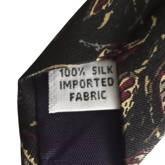 Ron Chereskin Black Burgundy Beige Print 100% Silk Neck Tie Made in USA - Picture 6 of 7